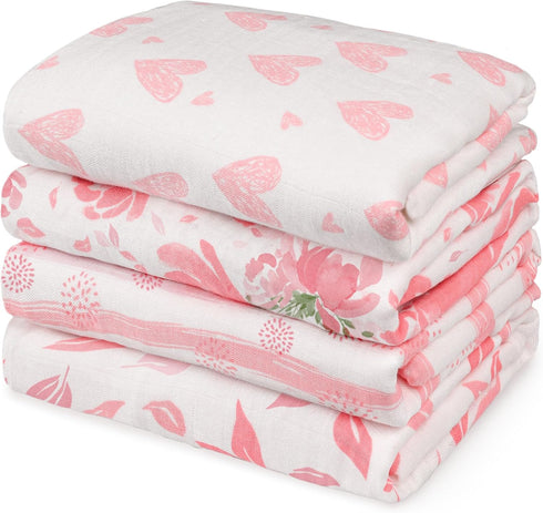 GLLQUEN BABY Muslin Swaddle Blankets 4-Pack Breathable Receiving Blankets (35" x 40")