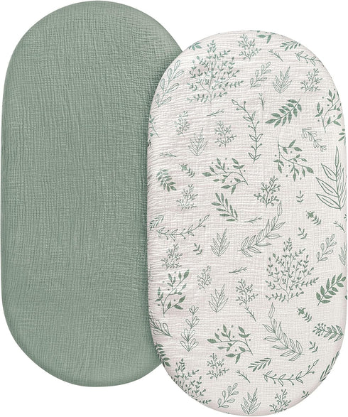 Muslin Bassinet Fitted Sheets 2 Pack, Soft Breathable Cotton Baby Bassinet Mattress