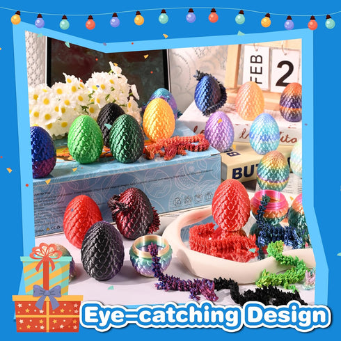 24PCS 3D Set, Printed Dragon Eggs, Articulated Fantasy Animal Fidget Toys Collectible Figurines for Kids Birthday