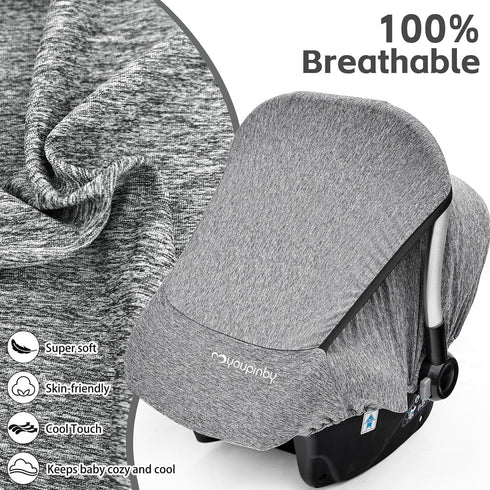 Youpinby Baby Car Seat Cover, Extra Large Mesh Window, Breathable Fabric, Infant Windproof Canopy, Universal Fit
