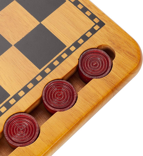 WE Games Solid Wood Red and Black Checkers Board Game Set, 14.5 in. with Inset Grooves for Pieces
