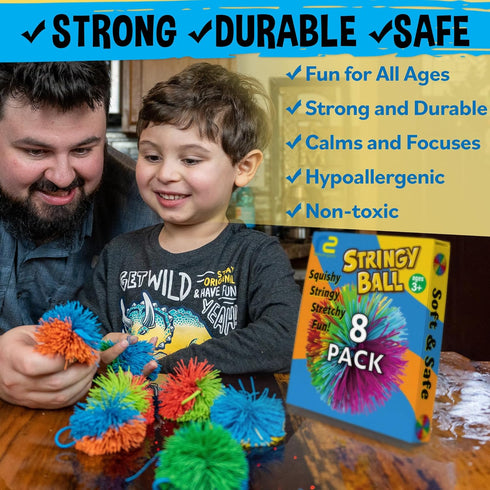 8 Pack 3 4 5 6 7 8 Stringy Balls & Sensory Toys - Fidget Toys Sensory Gifts for Kids Ages + Year Old - Best Stress