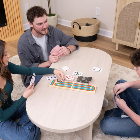 Elbow Set, 9 2-3 Room Games Cribbage Folding Wooden Board with Colored Pegs and Poker Playing Cards, Portable Travel