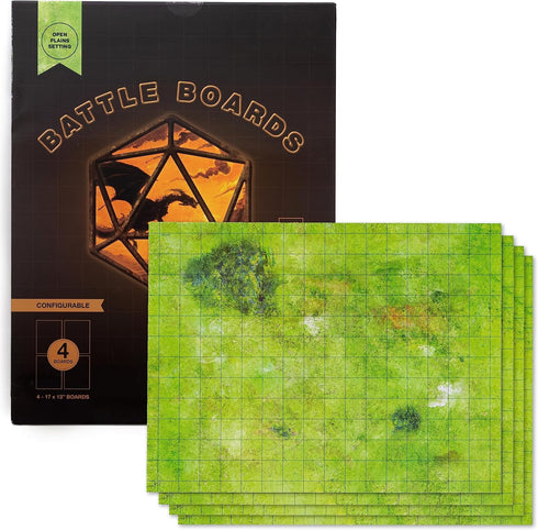 GSM Brands Battle Mat: 4 Pack Open Plains Setting Dry Erase Battle Boards for Dungeons Role Playing Game