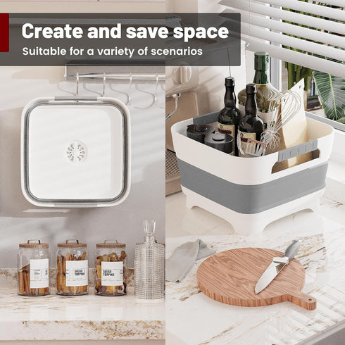 2.6 Gal(10L) GIMWA Collapsible Wash Basin for Baby Bottles, Gray Space-Saving Collapsible Dish Basin with Drain Plug
