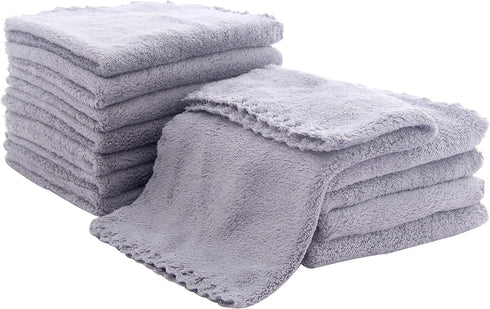 Soft 12 Pack Baby Washcloths - Extra Absorbent Microfiber Coral Fleece for Newborns and Toddlers