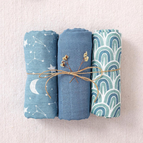 Happy Flute 3 Set 47.2x43.3 inches Muslin Swaddle Blankets,Essential Baby&Newborn Swaddling,Perfect