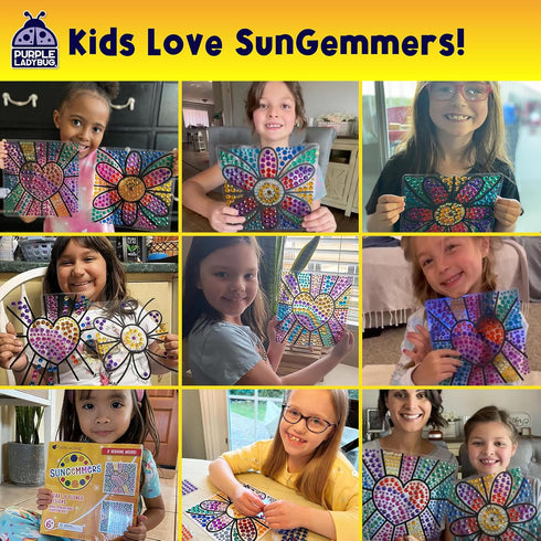 PURPLE LADYBUG SUNGEMMERS Window Gem Art Suncatcher Kits, Fun DIY Art Kit for Kids, Birthday Gifts for Ages 4-10