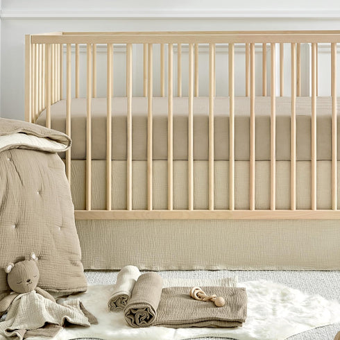 Set 100% Levtex Baby - Cloud Muslin Sheet Crib Fitted Sheet - Fits Standard Crib and Toddler Mattress - Solid - Cocoa
