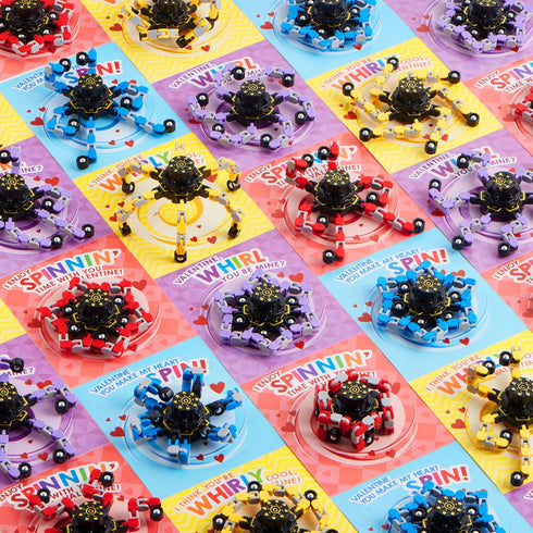 28 Packs 4-Design JOYIN Valentines Day Gift Cards with Fidget Spinners, DIY Chain Robot Fingertip Toys, Deformable