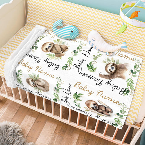 Novusopt Monogrammed Sloth Blanket Baby Blanket with Name Personalized Sloth Receiving Blankets Girl Baby Boy Blankets
