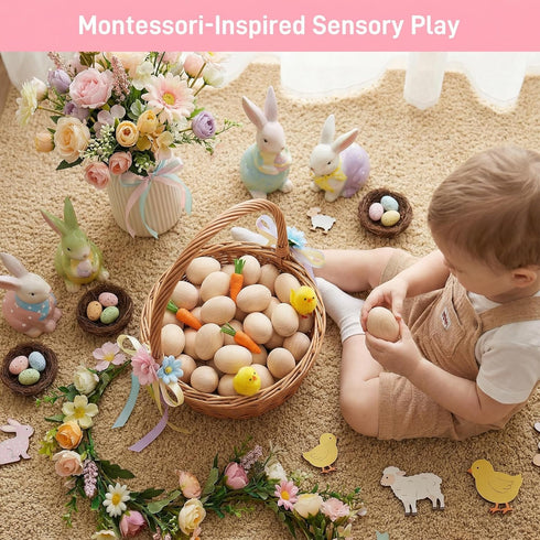 24 SallyFashion PCS Wooden Eggs for Crafts, Fake Easter Eggs for Children Paint DIY Game, Kitchen Decoration Adornment