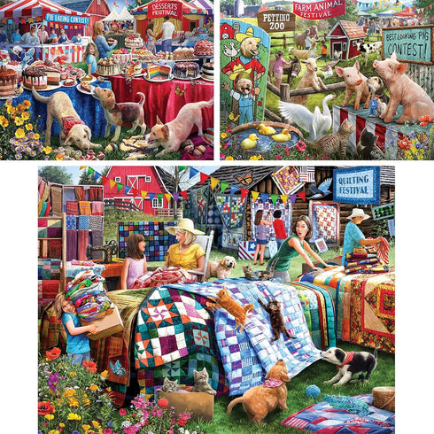 Set 500 Bits and Pieces Value of Three Jigsaw Puzzles for Adults Desserts, Farm Animals & Quilting Festival by Larry