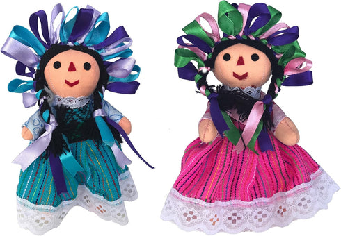 ALKIMIA INC Mexican Handmade Traditional Rag Dolls - 2 Pack, 7 inches, Pink & Blue