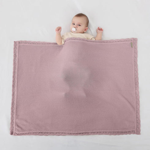 Knitted Baby Blanket for Boys & Girls, 100% Cotton Receiving Swaddle Crib Stroller Blanket for Shower Gift Registry for Newborns, Infants, Toddlers40 x31(Dusty Rose) by Pinuotu