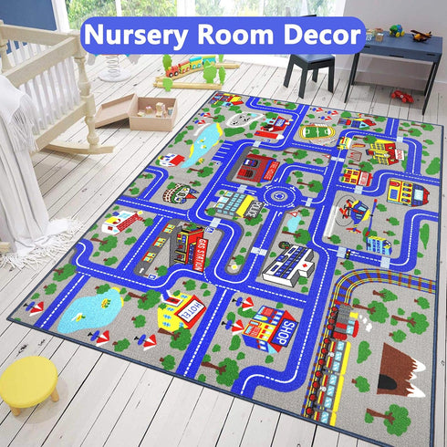 6.6' 5' Capslpad Kids Rug Educational Play Rug x Traffic Road Kids Play Car Mat Large Learning Play Game Area Rug Kids