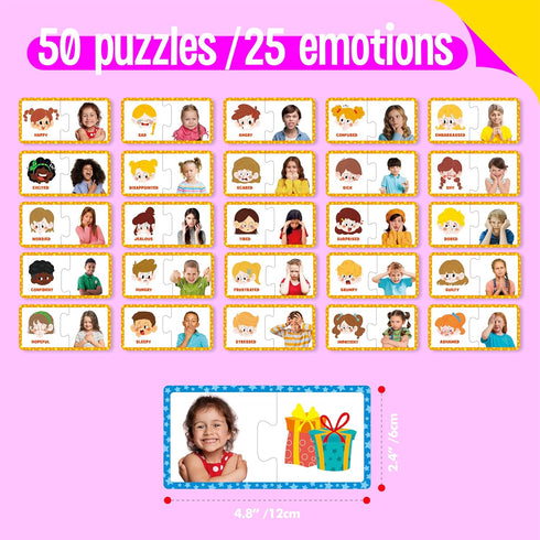 50PCS Feelings & Emotions Puzzle Cards, Puzzles with Different Moods-Learn to Identify Various Feelings, Learning Toy