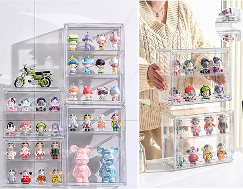2 Pack 2/3 (2, 3 Acrylic Display Case, Layer Adjustable Figure Display Case, Wall-Mounted Dustproof Showcase
