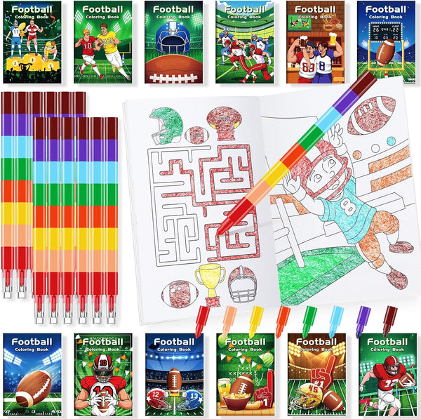 BenLouis 24 Football Mini Coloring Books Kids with 24 Stacking Crayons Football