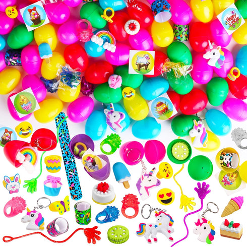 100 Pack Giraffe Prefilled Easter Eggs Bulk - Multi Color Plastic Filled Easter Eggs for Kids with Toy Filled Slap