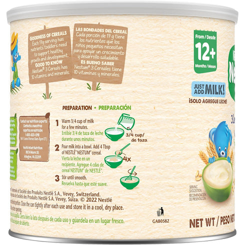 Nestum 3 12 14.1 OZ (Pack 3) Nestle Junior Cereal, Cereals - Wheat, Corn & Rice, Made for Toddlers Months, Canister