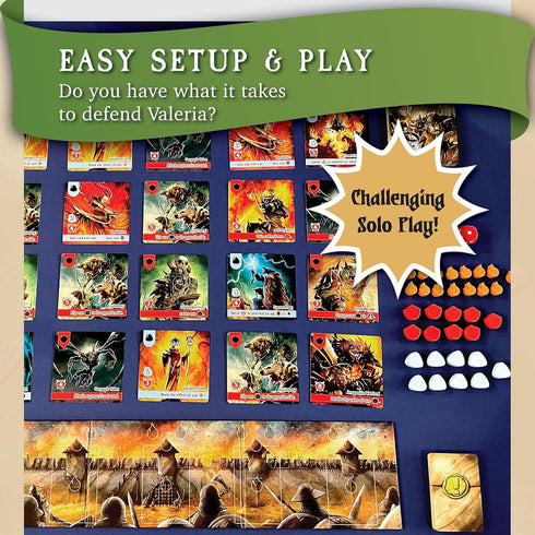 Daily Magic Games Siege of Valeria Board Game - Tower Defense Solo Board Game with Dice Rolling and Combo Cards. Single