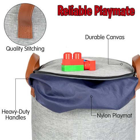 The Panda Collab Toy Storage Basket and Playmat - Large Toy Blanket Storage Mat with Zippers - Slide Away Canvas Bag