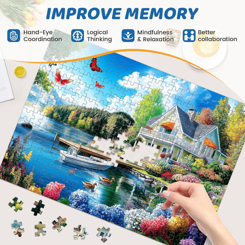 300 300 20.5 15 Pieces Puzzles for Adults | Lake House Jigsaw Puzzles | Large Piece Puzzle for Children Adults Seniors