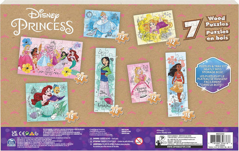 Disney Princess 7 Wood Puzzles Jigsaw Bundle: 12-Piece, 16-Piece, 24-Piece for Kids Ages 4 and Up