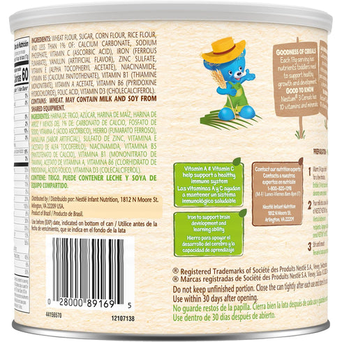 Nestum 3 12 14.1 OZ (Pack 3) Nestle Junior Cereal, Cereals - Wheat, Corn & Rice, Made for Toddlers Months, Canister