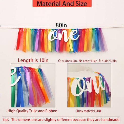 1st WAOUH Rainbow Banner for Birthday - Highchair Banner for First Birthday Decoration, Cake Smash Photo Prop, Tulle