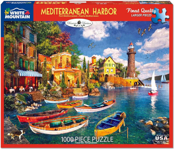White Mountain 1000 Piece Jigsaw Puzzle Scenic Coastal Boats Puzzles with Large