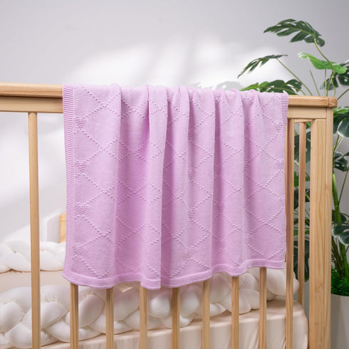 Lilac-30x40 Cotton Baby Blanket with Heart Patter Soft Breathable Newborn Blanket for Boys & Girls, Lightweight Knit