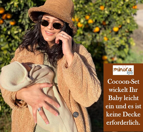 Minora Set, 1 Set (1 1 1 0-8 Newborn Essentials Baby Swaddle Blanket Piece Pacifier Holder, Cocoon Swaddle Sleep Sack