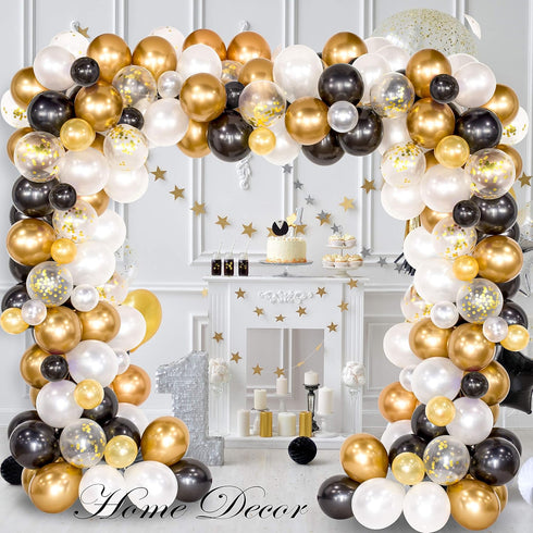 Whaline Black and Gold Balloons Garland Arch Kit, 120Pcs Graduation Class Decoration for Party