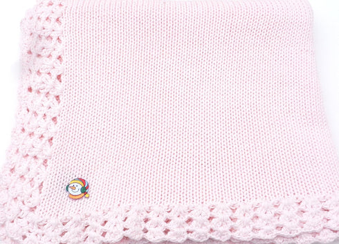 Sanjit Knitted Hand Crochet Finished Pink Cotton Blanket Trimmed Snowman Applique