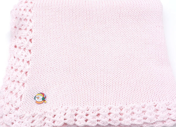 Sanjit Knitted Hand Crochet Finished Pink Cotton Blanket Trimmed Snowman Applique