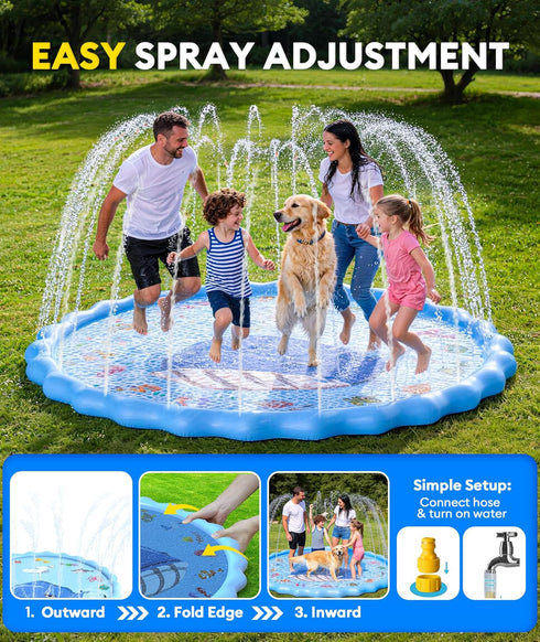 90" Summer Splash Pad for Kids, Outdoor Sprinkler Play Mat, Inflatable Wading Pool with Thicker Material, Backyard