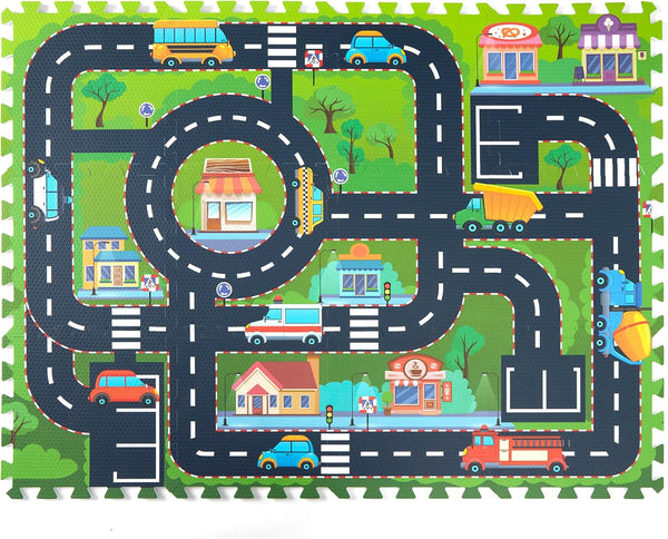 Foam Play Mat for Baby, Interlocking Foam Tiles, City Road Track Puzzle