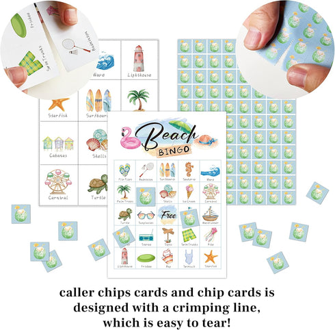 Beach Bingo Cards - Summer Birthday Party Game for 24 Players, Outdoor & Indoor Family Travel Activity