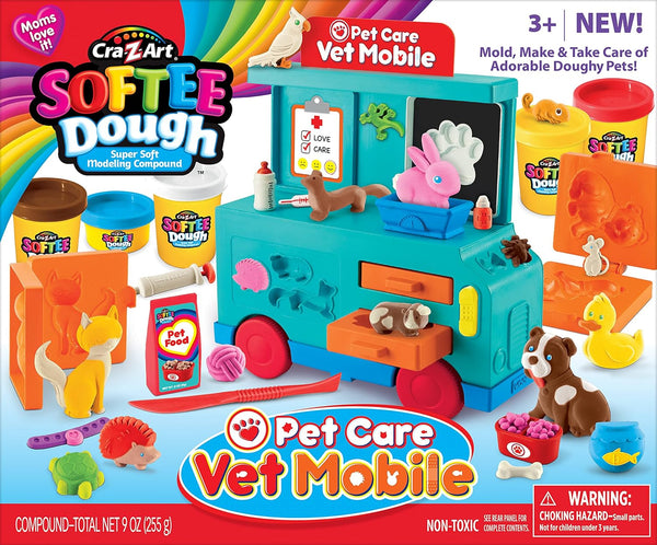 Cra-Z-Art Softee Dough Pet Care Vet Mobile Playset, Modeling Dough Toy for Kids Ages 3 Years & Up