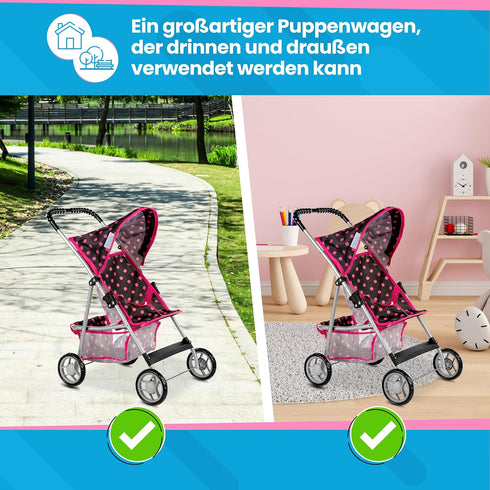2+ 22.05-Inch KP0280G Baby Doll Stroller | Pram for Girls | Umbrella Stroller for Kids - Lightweight Play Carriage
