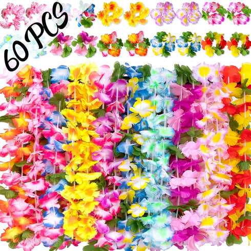 Moon Boat 60 Pieces Hawaiian Luau Leis - Tropical Tiki Hibiscus Flowers
