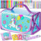 Washable Markers Set with Glitter Unicorn Pencil Case, Art Supplies for Kids