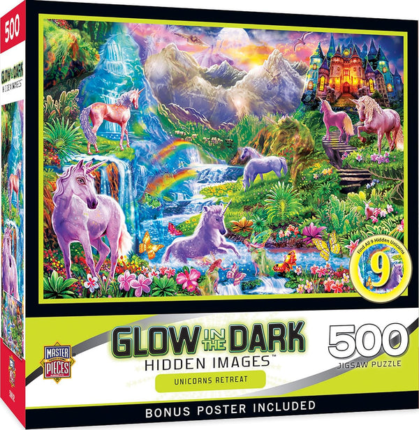 MasterPieces 500 Piece Glow in The Dark Jigsaw Puzzle - Magical Unicorns Retreat - 15"x21"