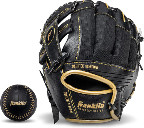 Franklin Sports Kids Baseball Glove + Foam Ball Sets, Meshtek Youth Teeball Gloves for Kids + Toddlers - 9.5" Inch