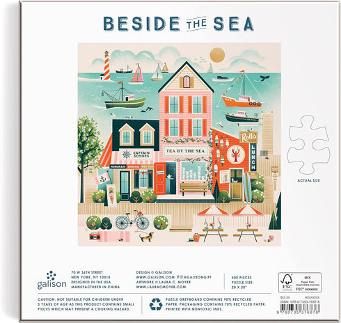 Galison Beside The Sea 500 Piece Puzzle - Fun Activity with Bright Artwork of Village and Sea Scenery