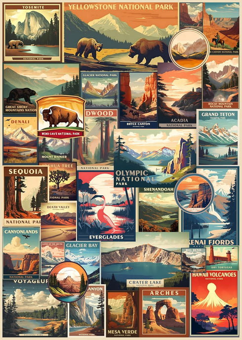 Vintage National Parks Puzzle for Adults 1000 Pieces, Travel Poster Landscape Including Yellowstone, Zion, Acadia,