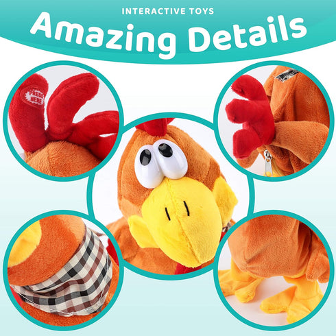13" Cuteoy Squawking Chicken Musical Stuffed Animal Plushies Walking Singing Waving Rooster Electronic Interactive