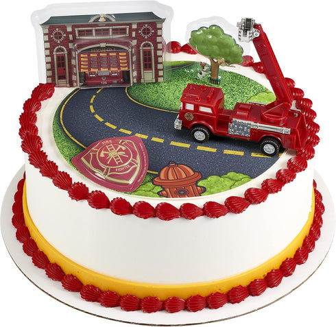 Fire Truck and Station DecoSet Cake Decoration